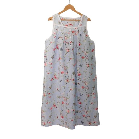 NEW Portuguese Cotton Nightgown Sleeveless Blue Floral Cotton Lawn  Size Medium - Picture 6 of 6